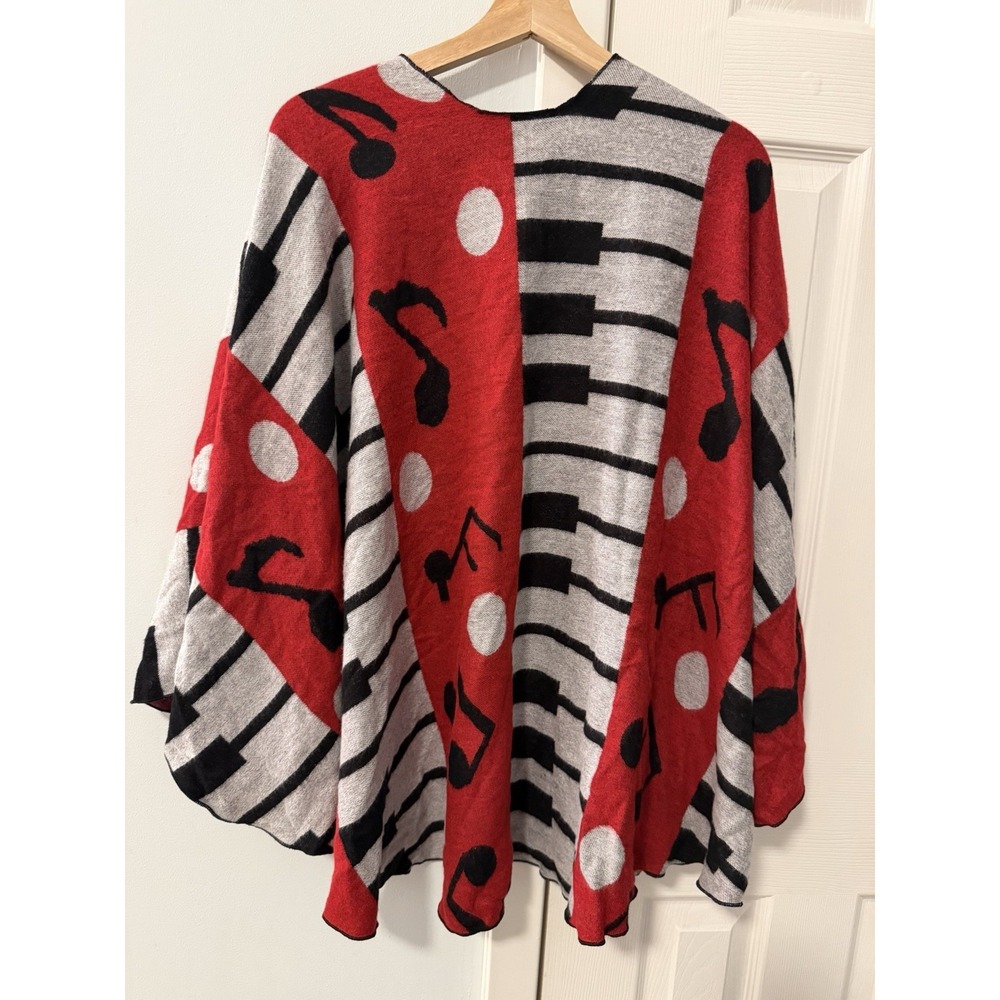 Musical Notes 100% Cashmere Wrap Poncho Shawl Draped Piano Keys Concert Holiday - Picture 4 of 6